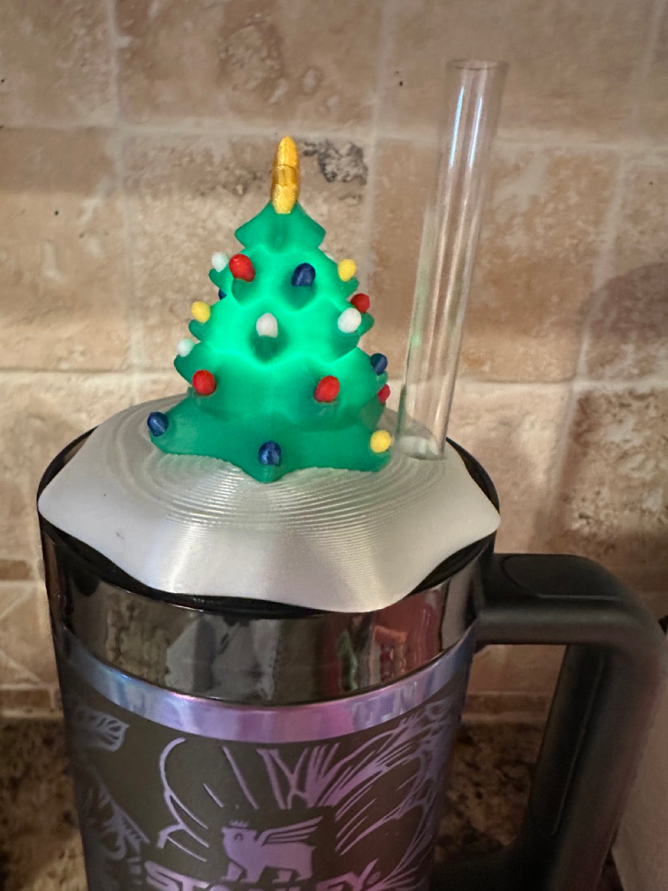 Tumbler Topper: Christmas Tree with Snow LIGHTS UP Green, Pink and Purple available!