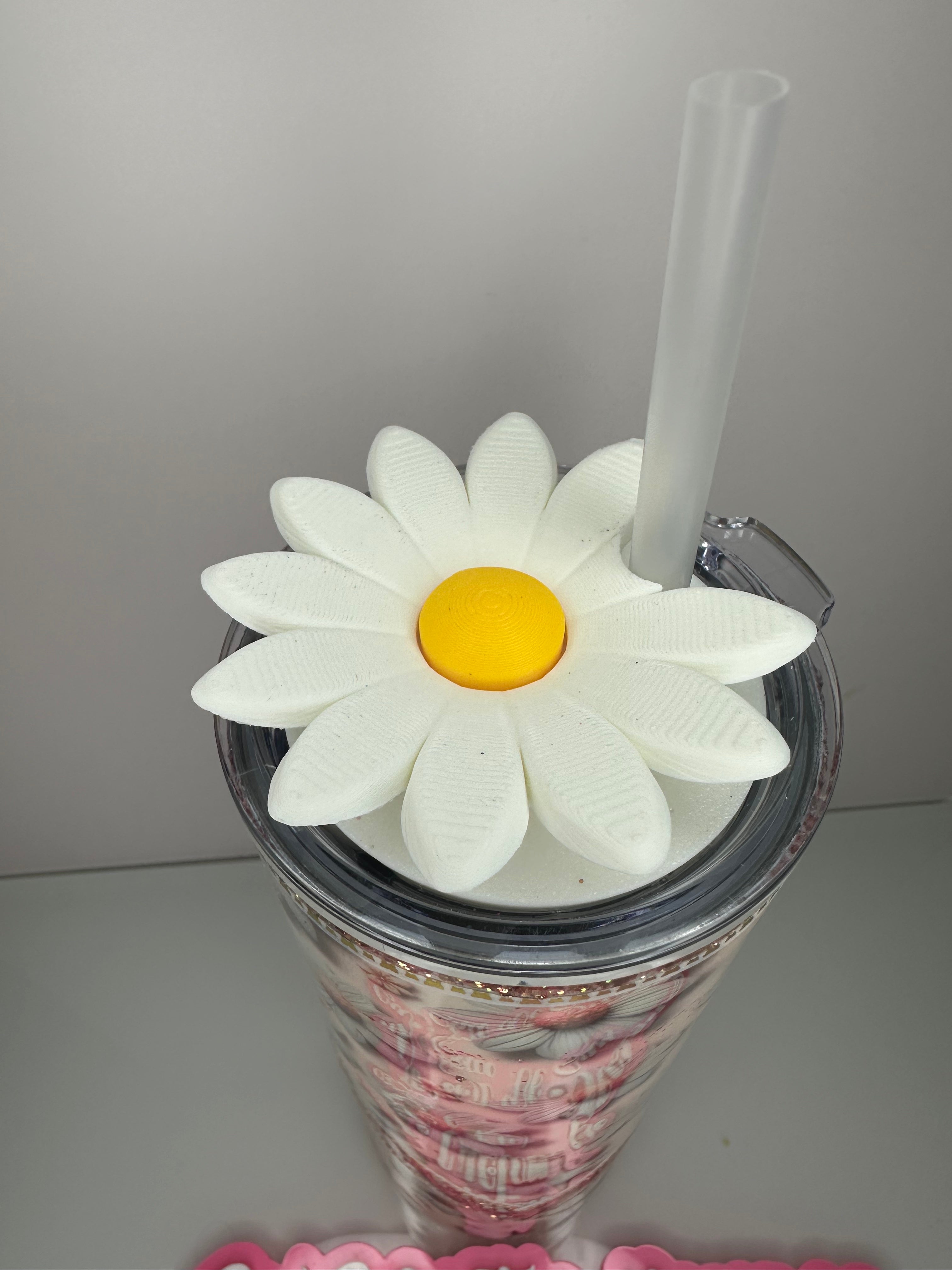 20 oz Tumbler with Daisy theme and custom Daisy lid