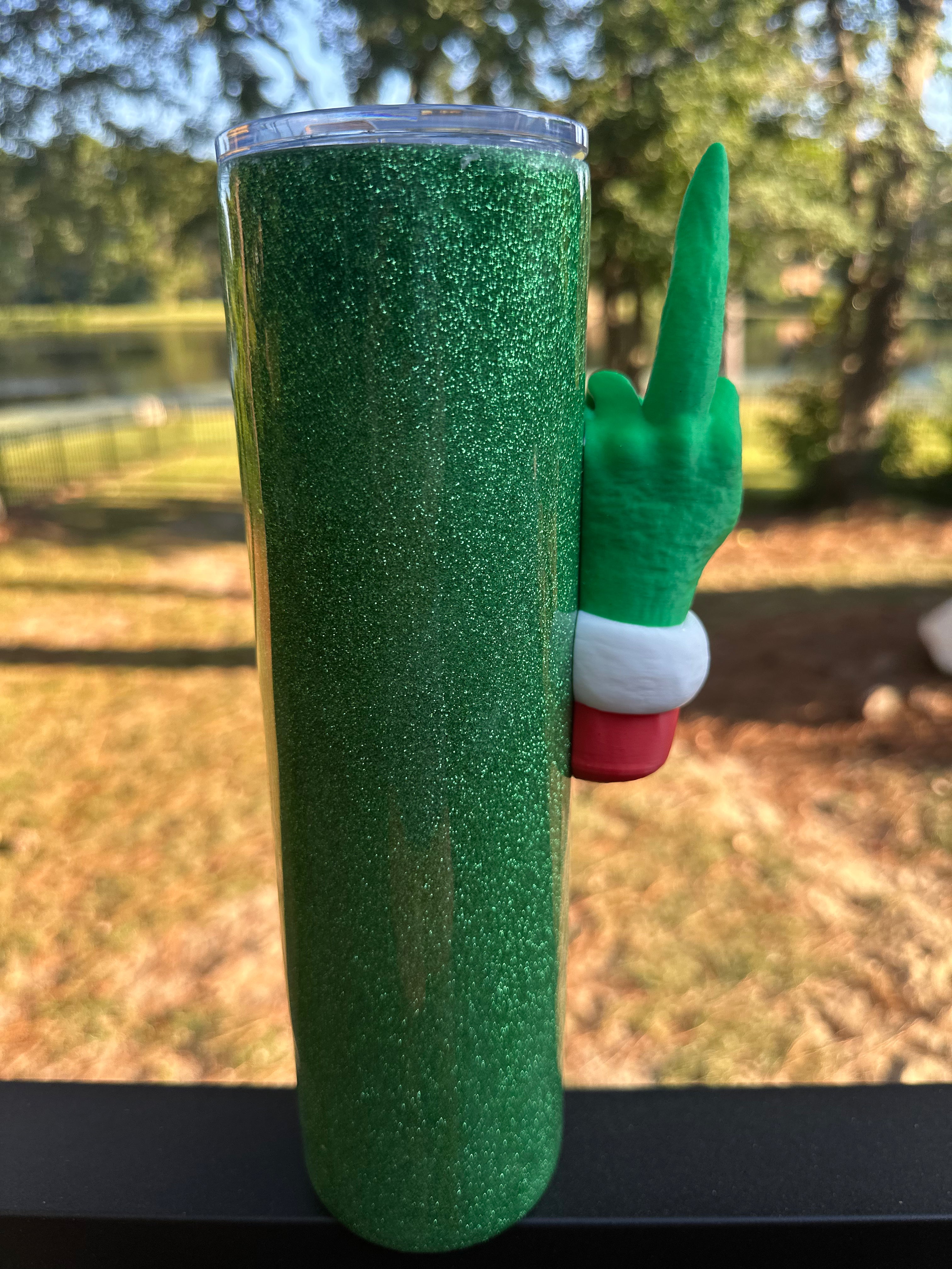 Tumbler Garnish: Green Christmas Guy Middle Finger