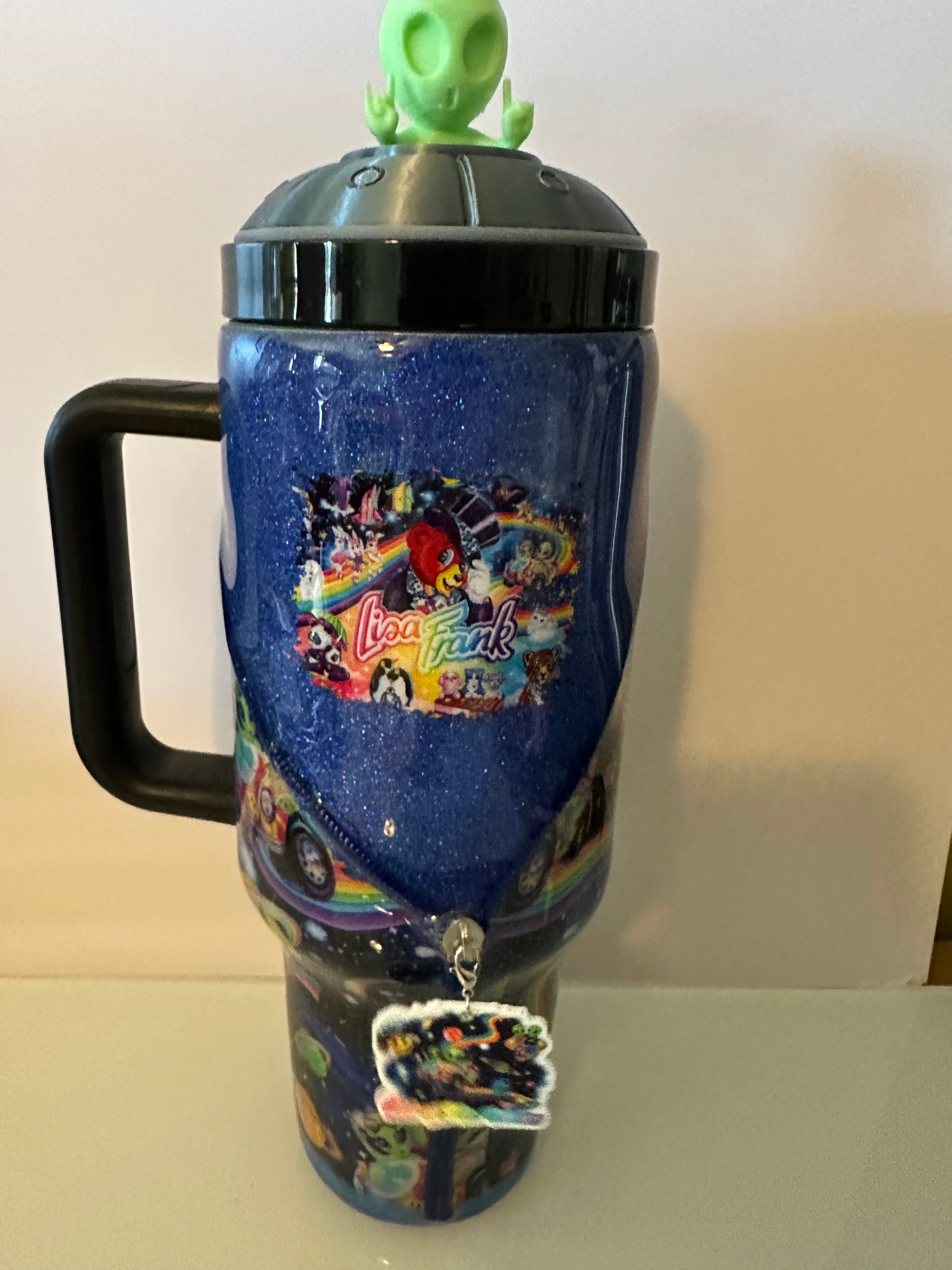 40 oz Tumbler Lisa Frank UFO Alien Tumbler Topper Zipper