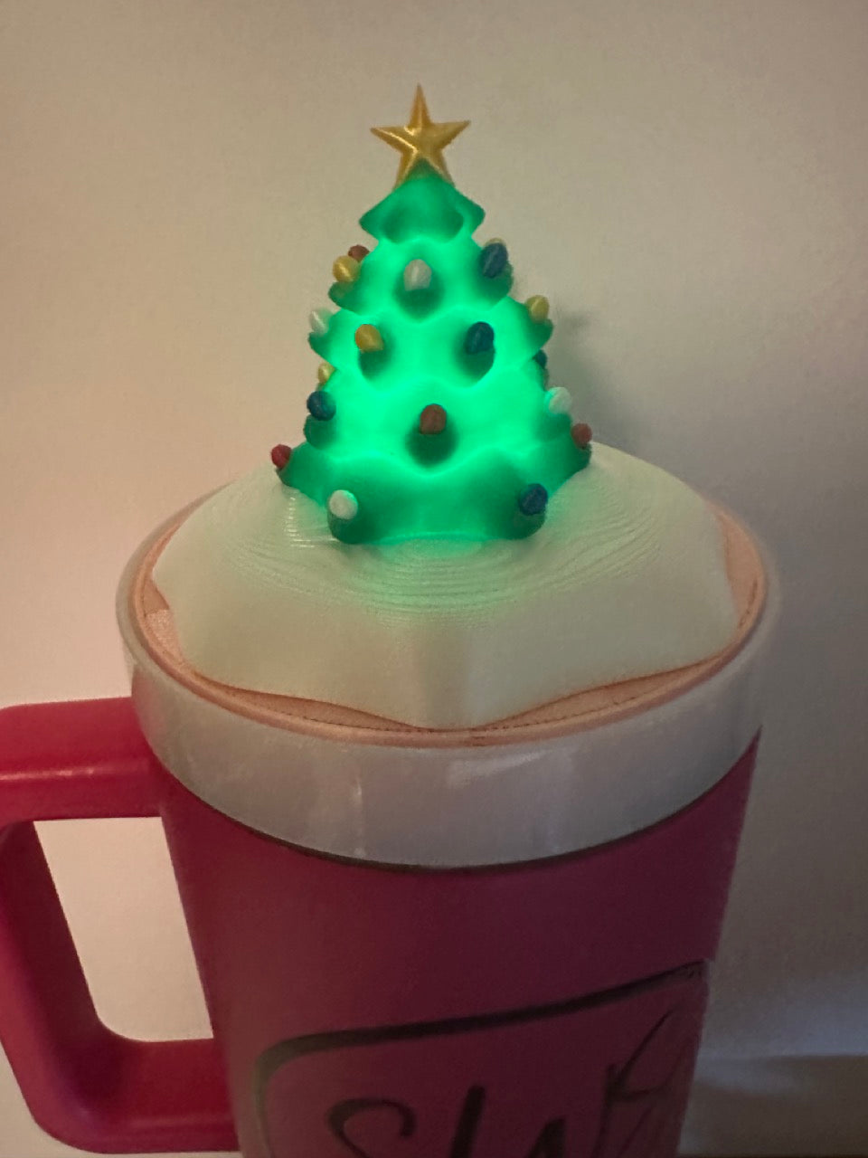 Tumbler Topper: Christmas Tree with Snow LIGHTS UP Green, Pink and Purple available!
