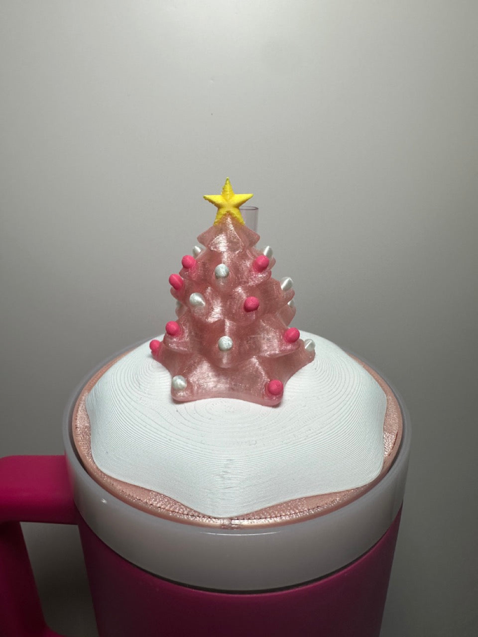 Tumbler Topper: Christmas Tree with Snow LIGHTS UP Green, Pink and Purple available!