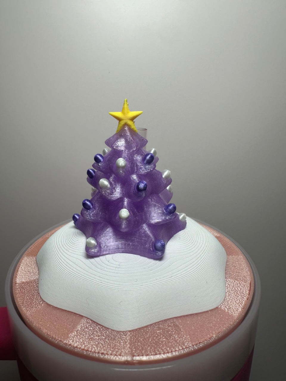 Tumbler Topper: Christmas Tree with Snow LIGHTS UP Green, Pink and Purple available!