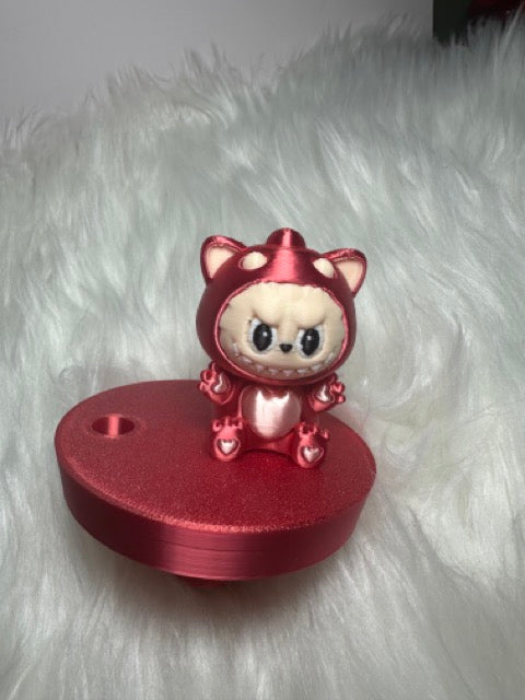 Tumbler Topper: Labubu Red with Pink Heart Valentine