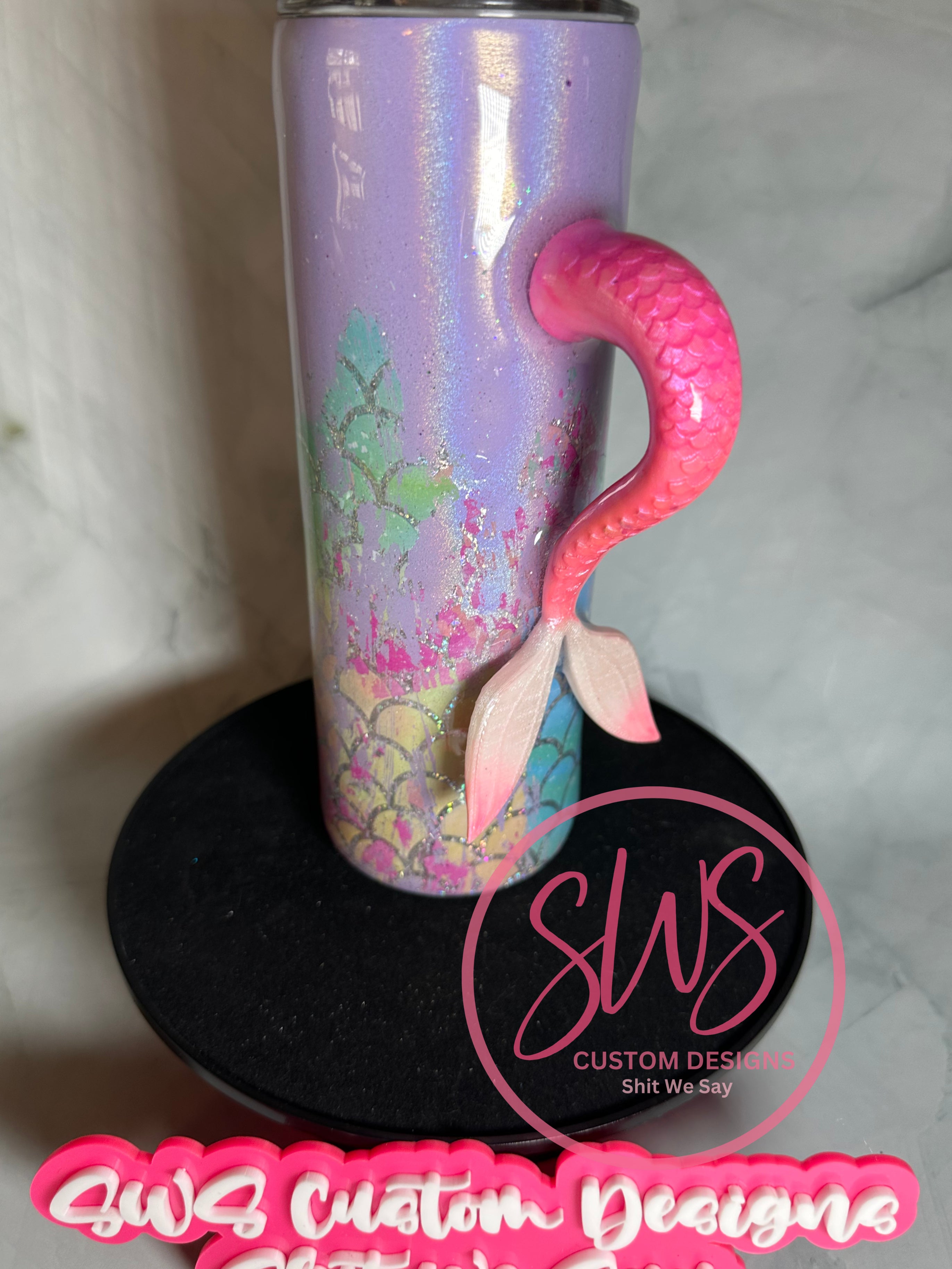20 oz Mermaid Tail scales on purple tumbler