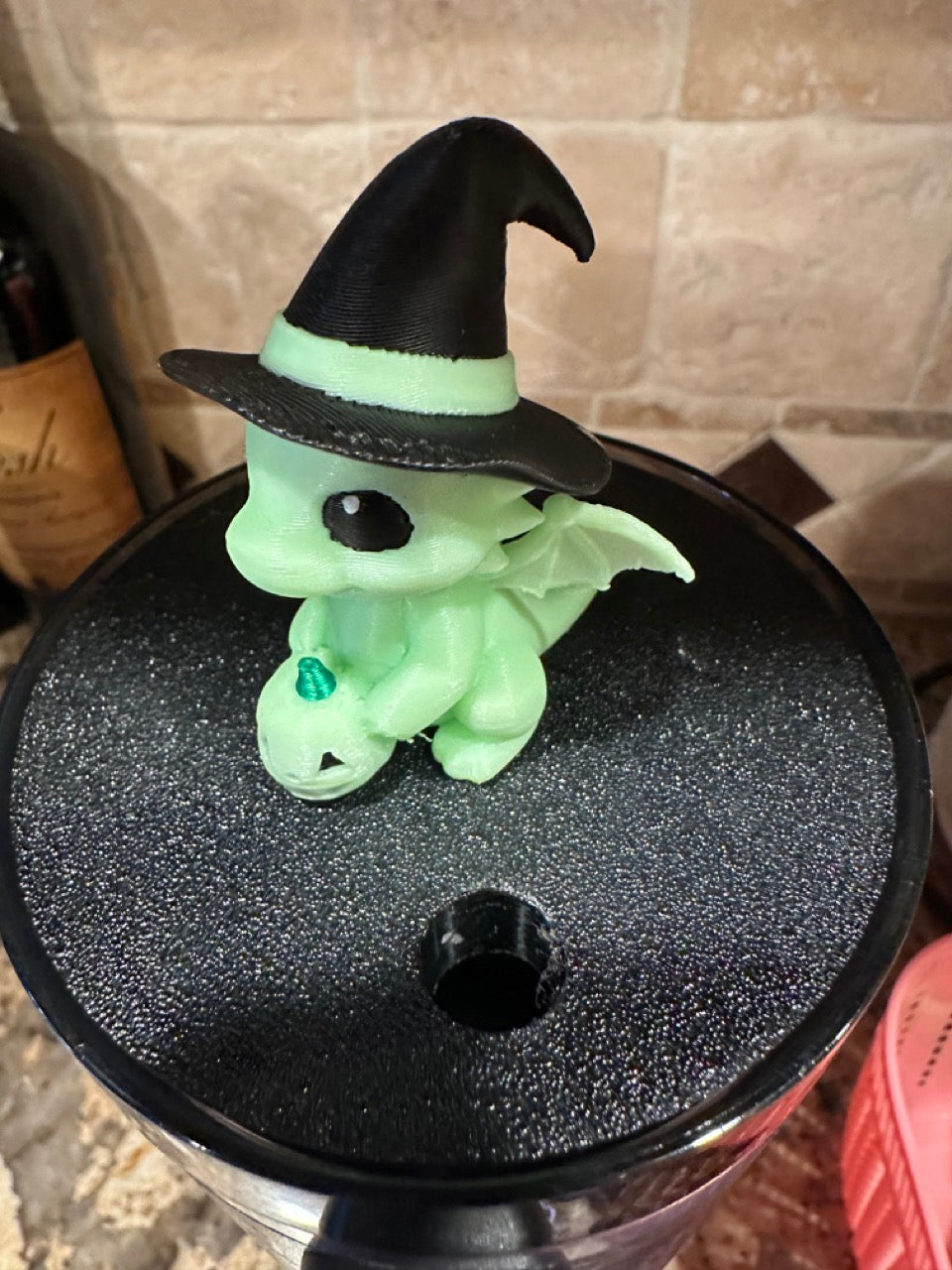 Tumbler Topper: Baby Dragon with Pumpkin and Witch Hat