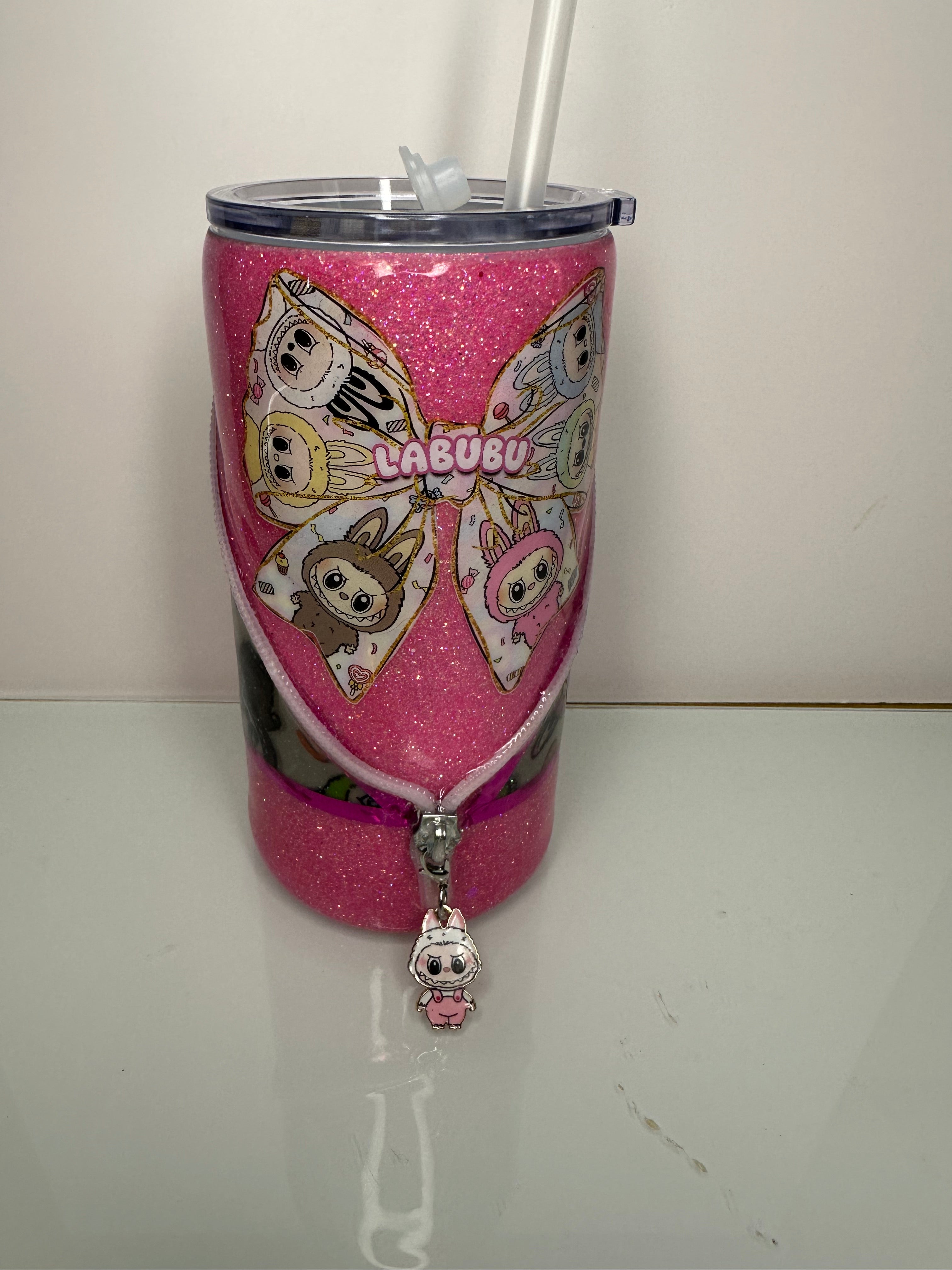 16 oz Labubu Tumbler pink with zipper