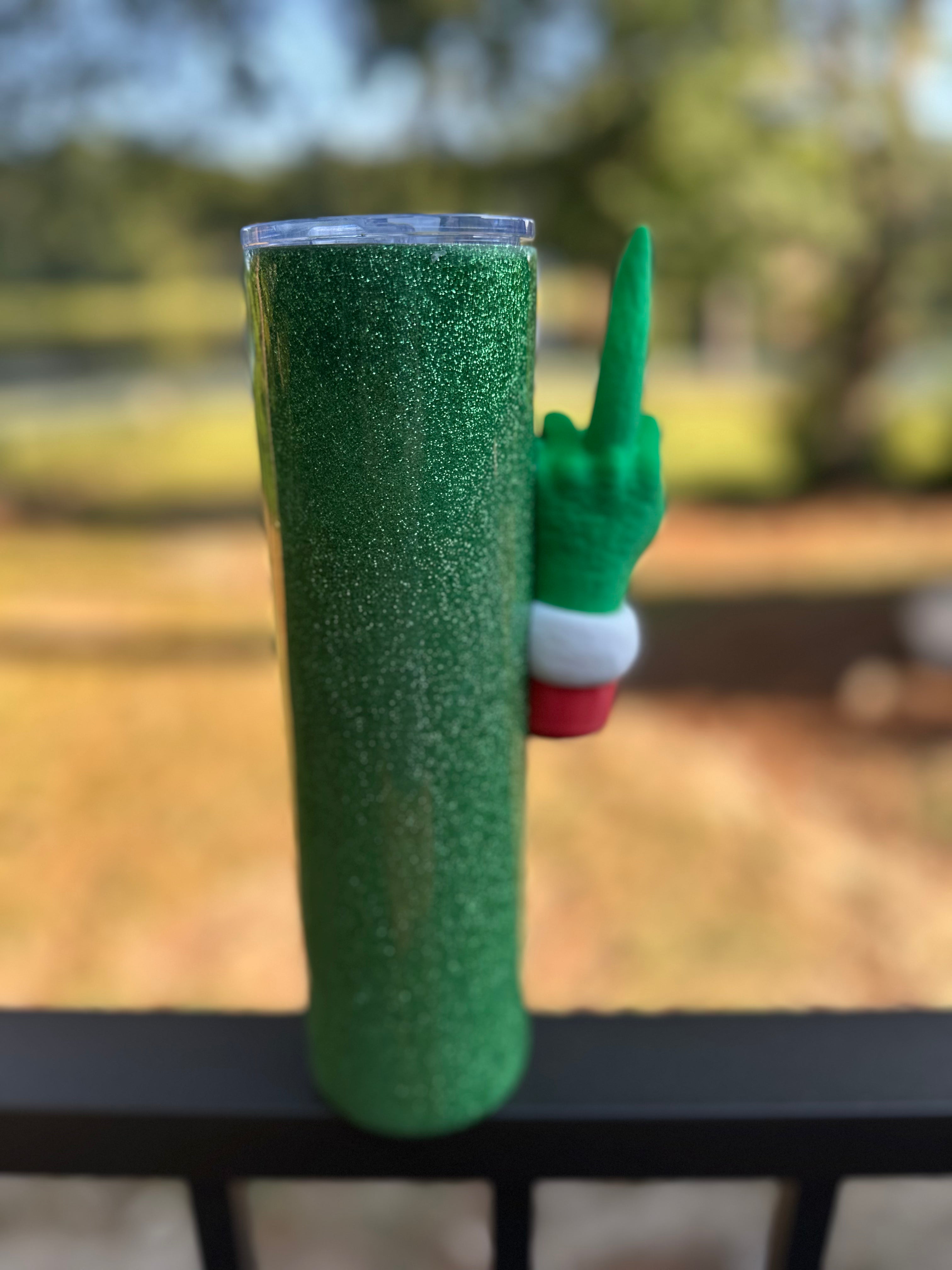Tumbler Garnish: Green Christmas Guy Middle Finger