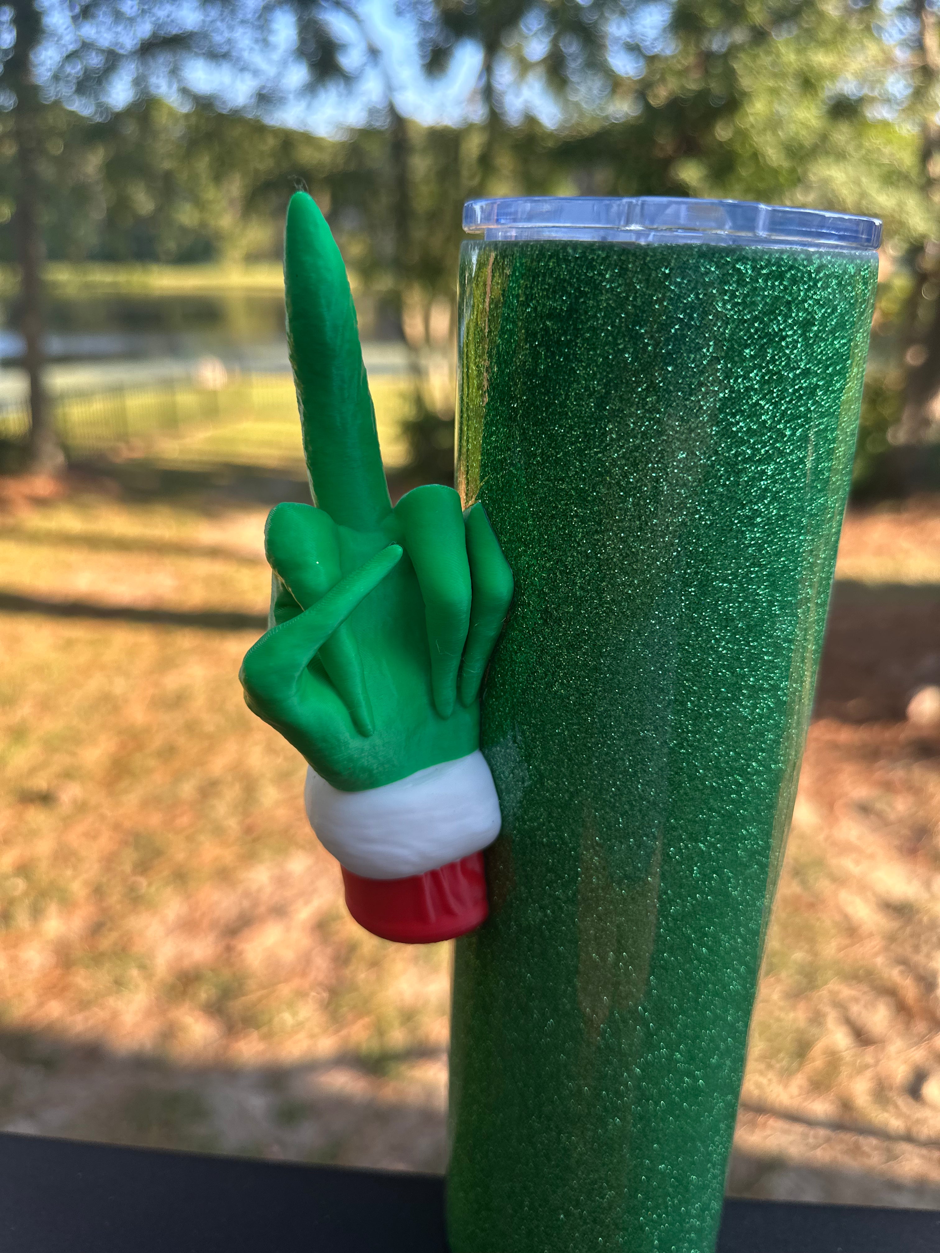 Tumbler Garnish: Green Christmas Guy Middle Finger