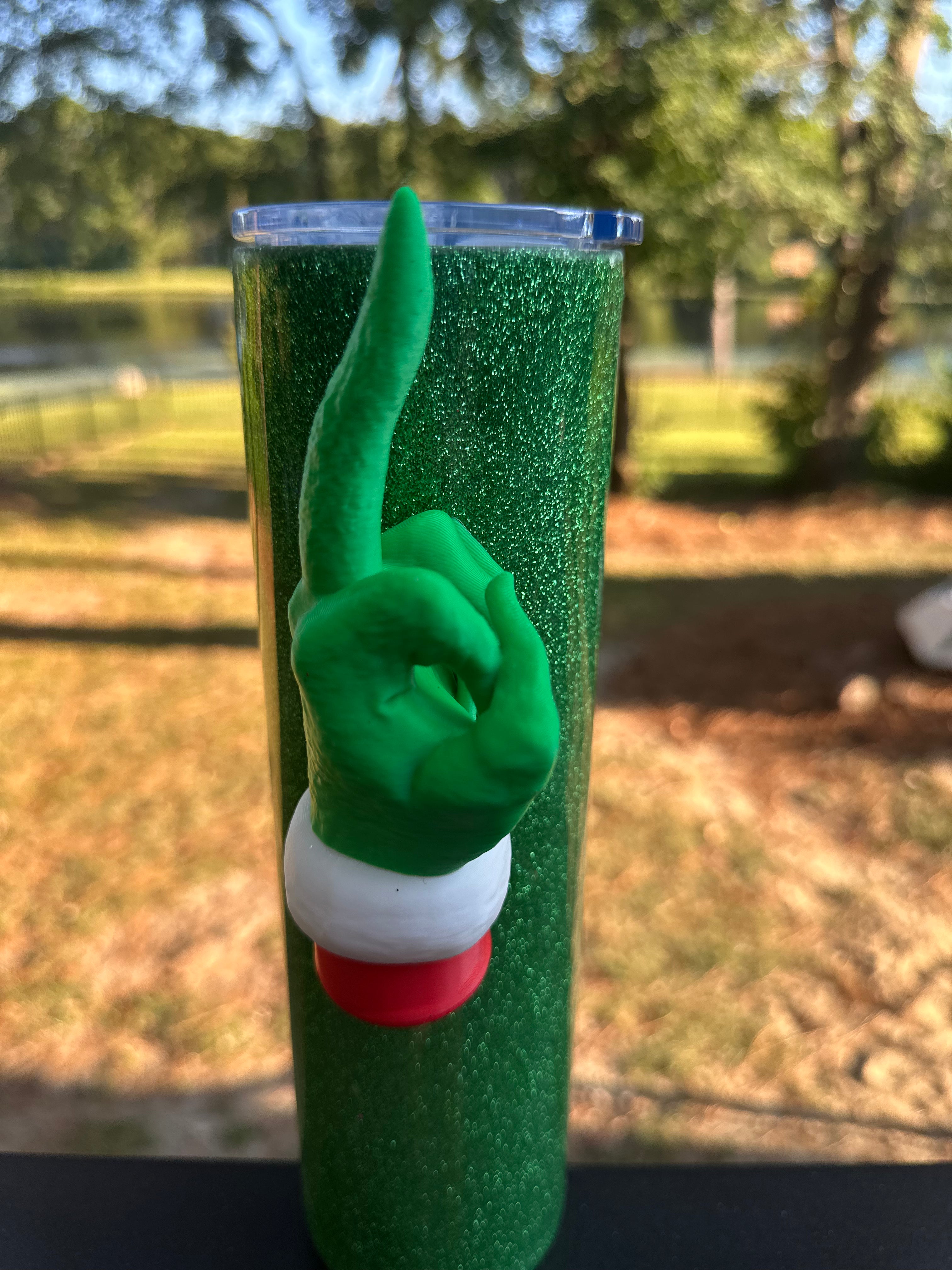 Tumbler Garnish: Green Christmas Guy Middle Finger