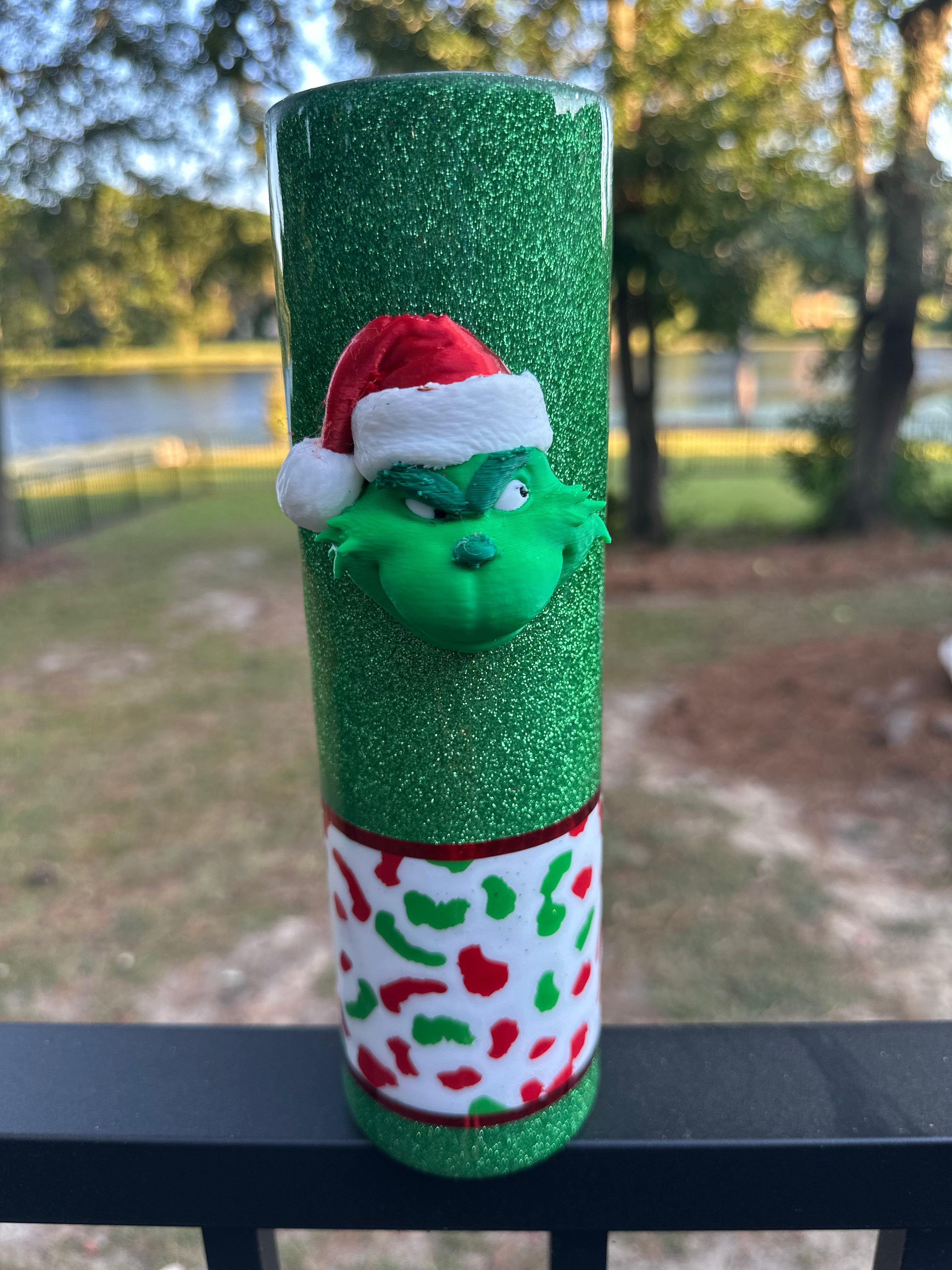 Tumbler Garnish: Green Christmas Guy Pink or Red Hat