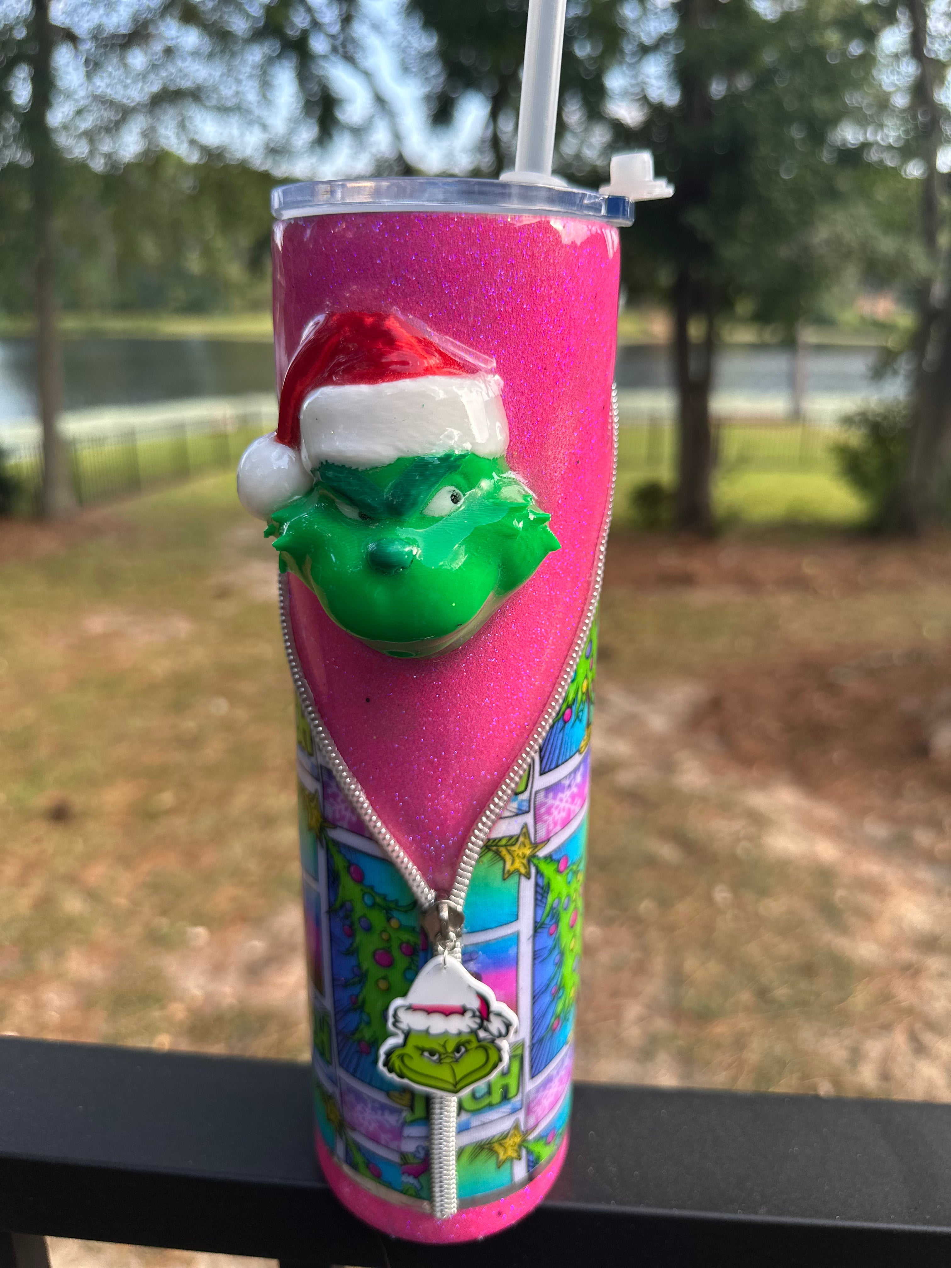 Tumbler Garnish: Green Christmas Guy Pink or Red Hat