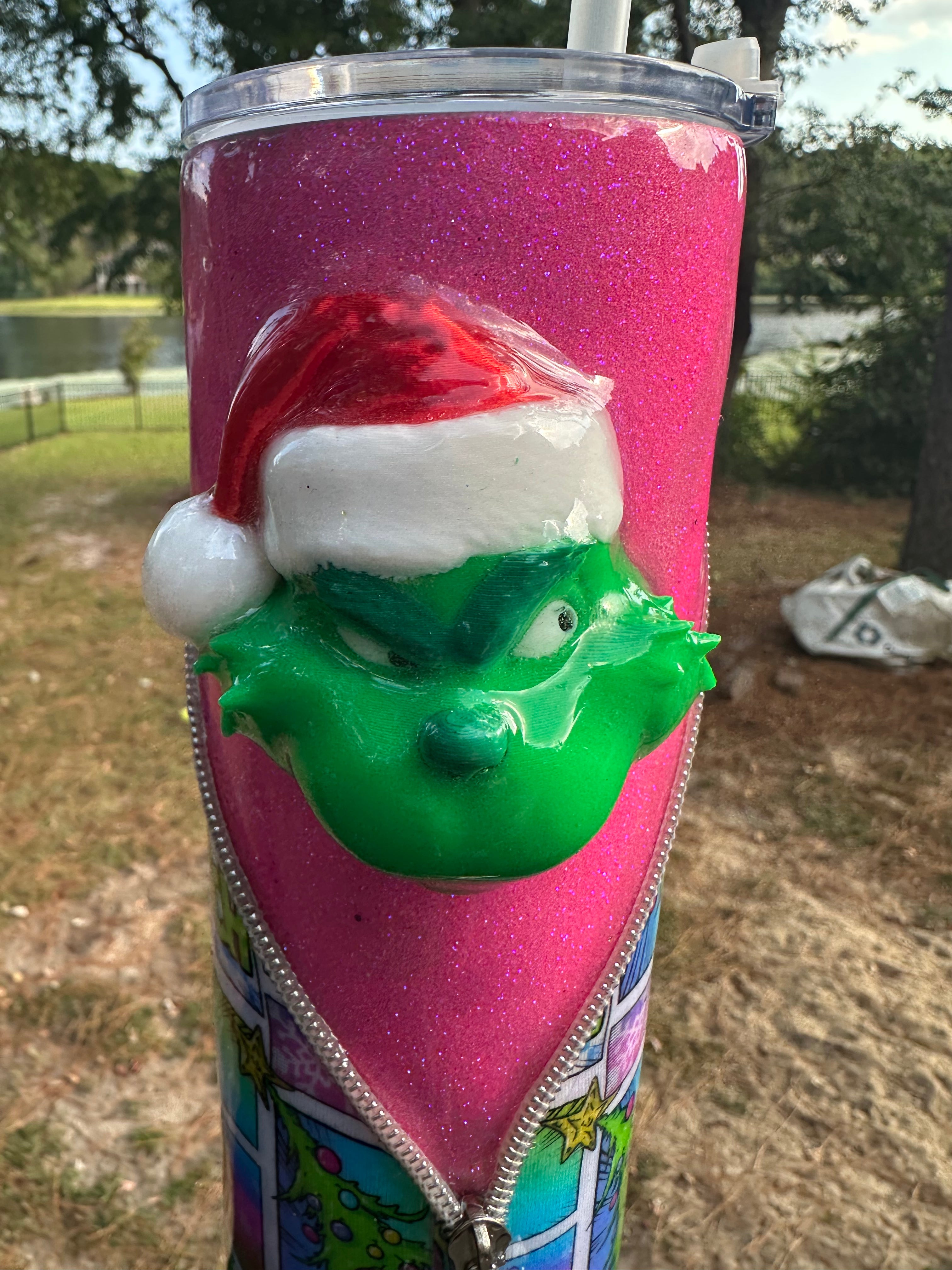 Tumbler Garnish: Green Christmas Guy Pink or Red Hat