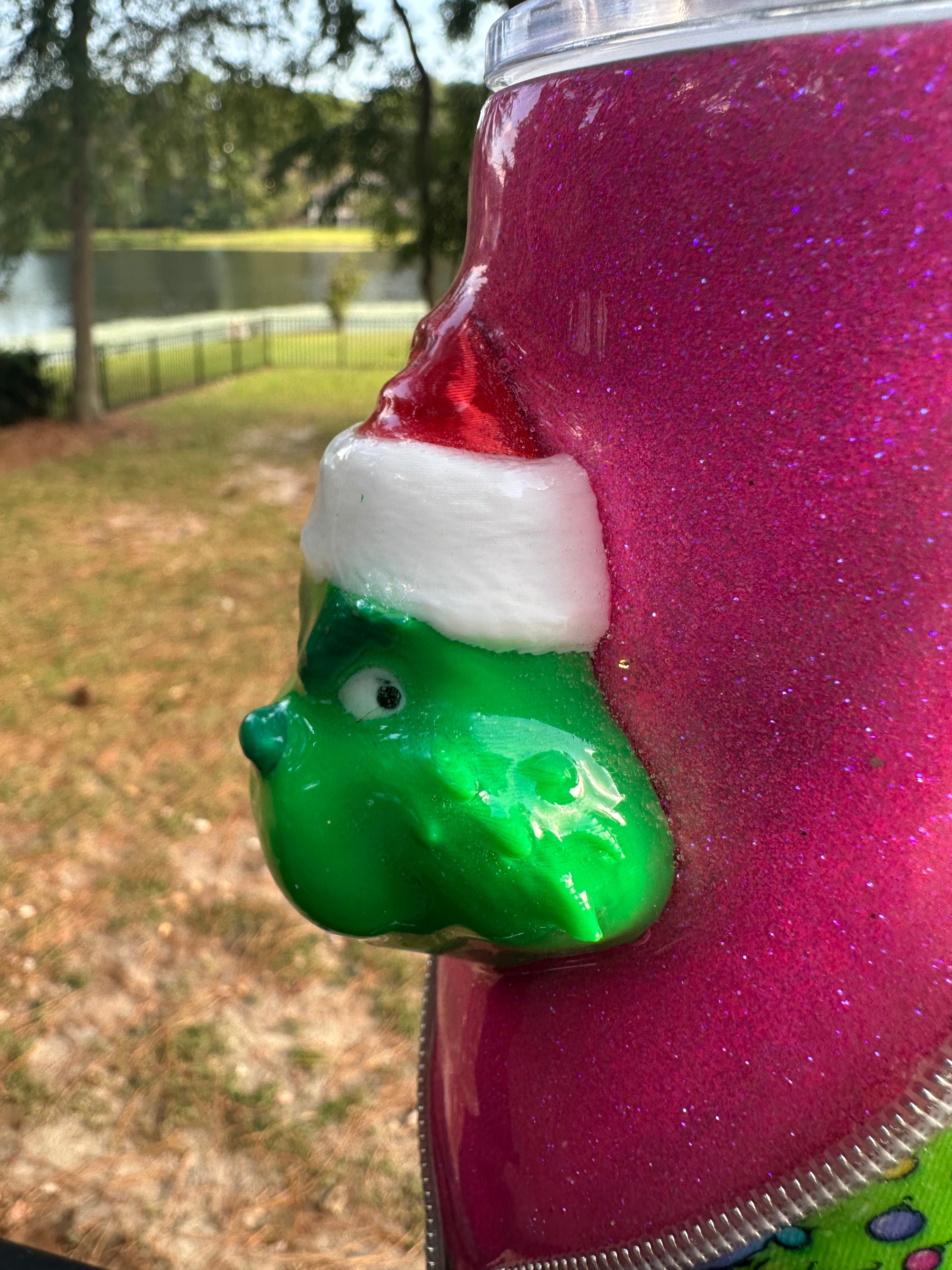 Tumbler Garnish: Green Christmas Guy Pink or Red Hat