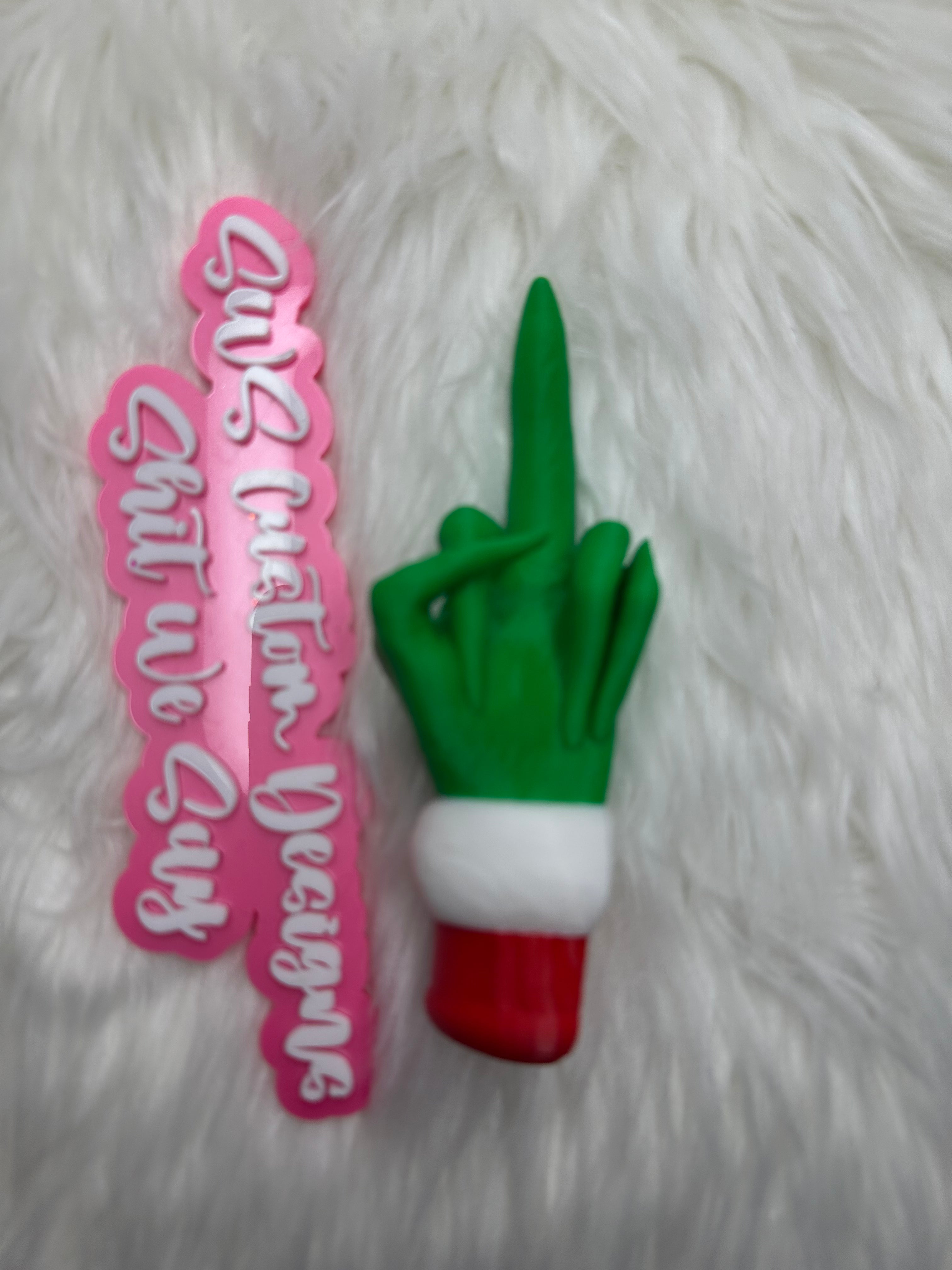 Tumbler Garnish: Green Christmas Guy Middle Finger