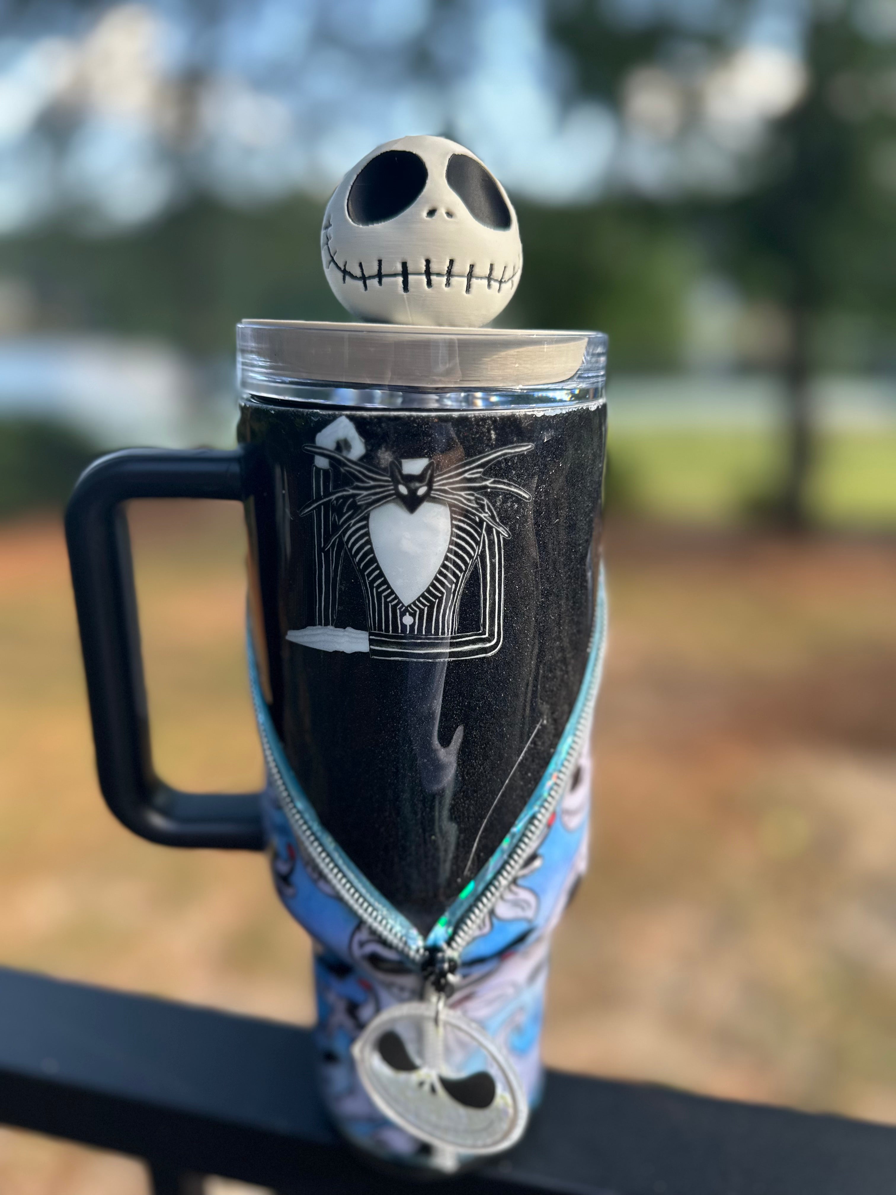 40 oz Tumbler Dog Zero Jack Skell with Zipper and Head Tumbler Topper