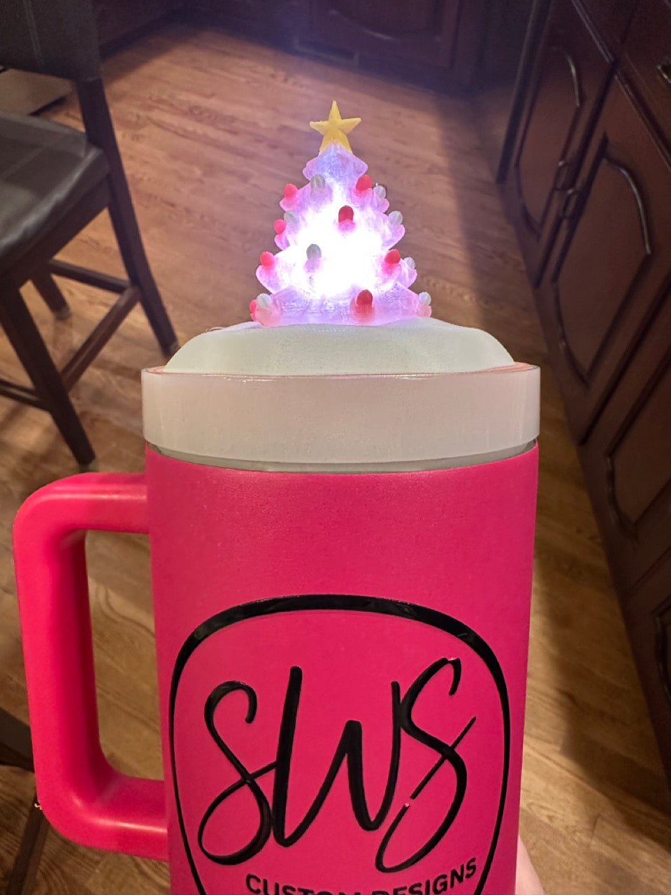 Tumbler Topper: Christmas Tree with Snow LIGHTS UP Green, Pink and Purple available!