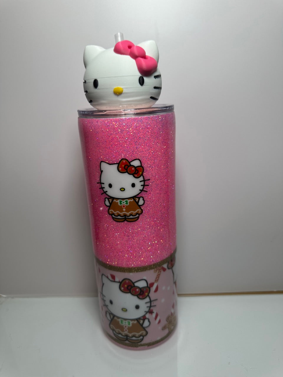 24 oz HK Christmas Tumbler with kitty head Tumbler Topper