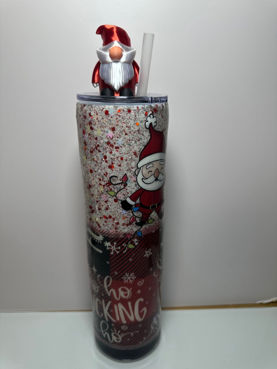 32 oz Tumbler with Tumbler Topper: Ho Fucking Ho and Santa