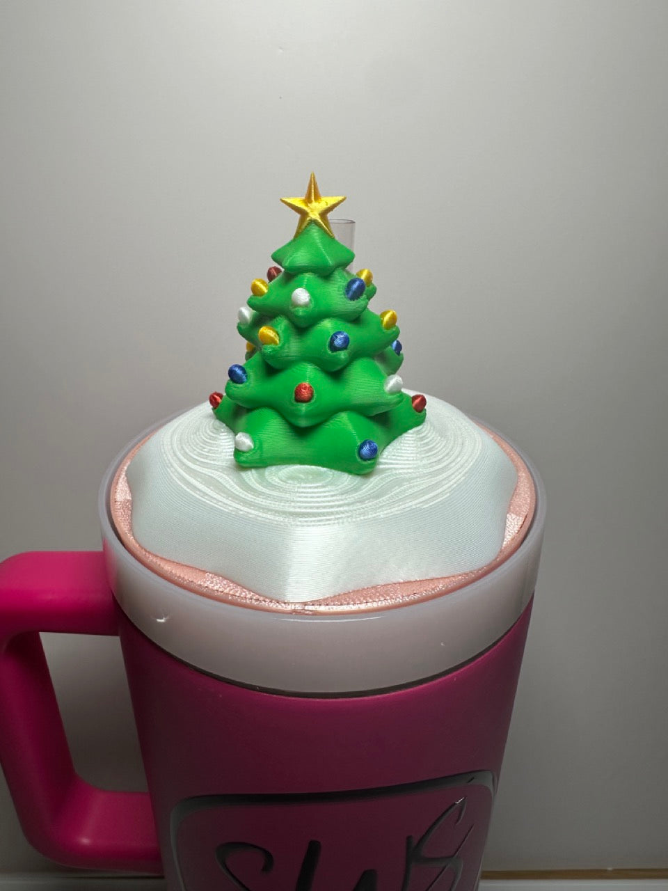 Tumbler Topper: Christmas Tree with Snow LIGHTS UP Green, Pink and Purple available!
