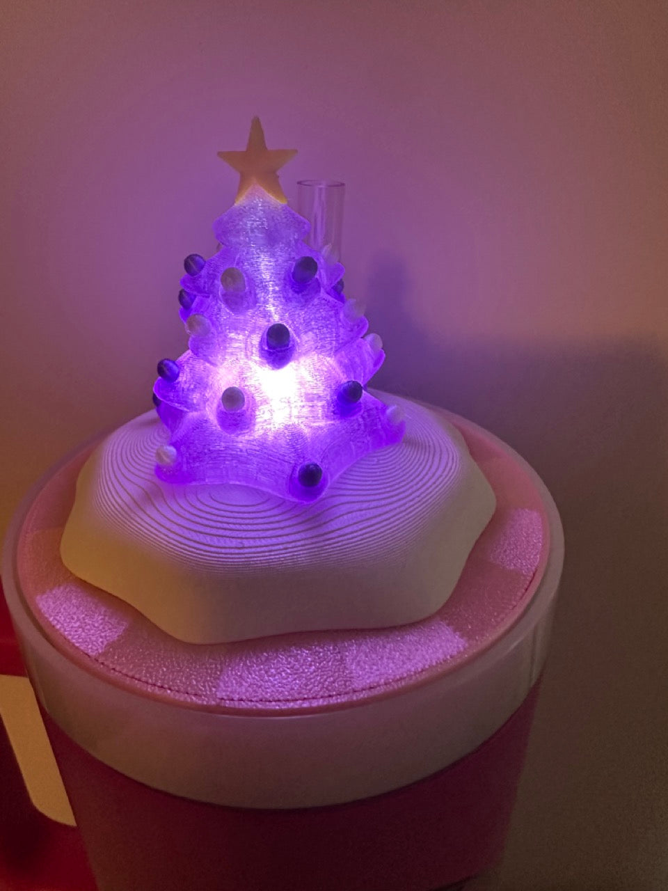 Tumbler Topper: Christmas Tree with Snow LIGHTS UP Green, Pink and Purple available!
