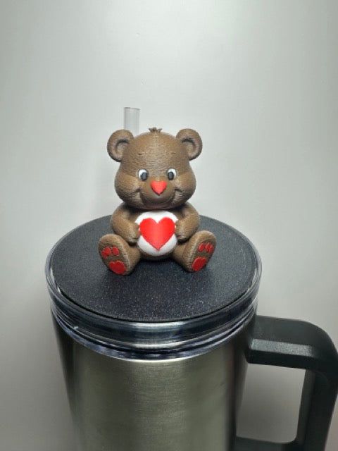 Tumbler Topper: Pink or Brown Heart Bear