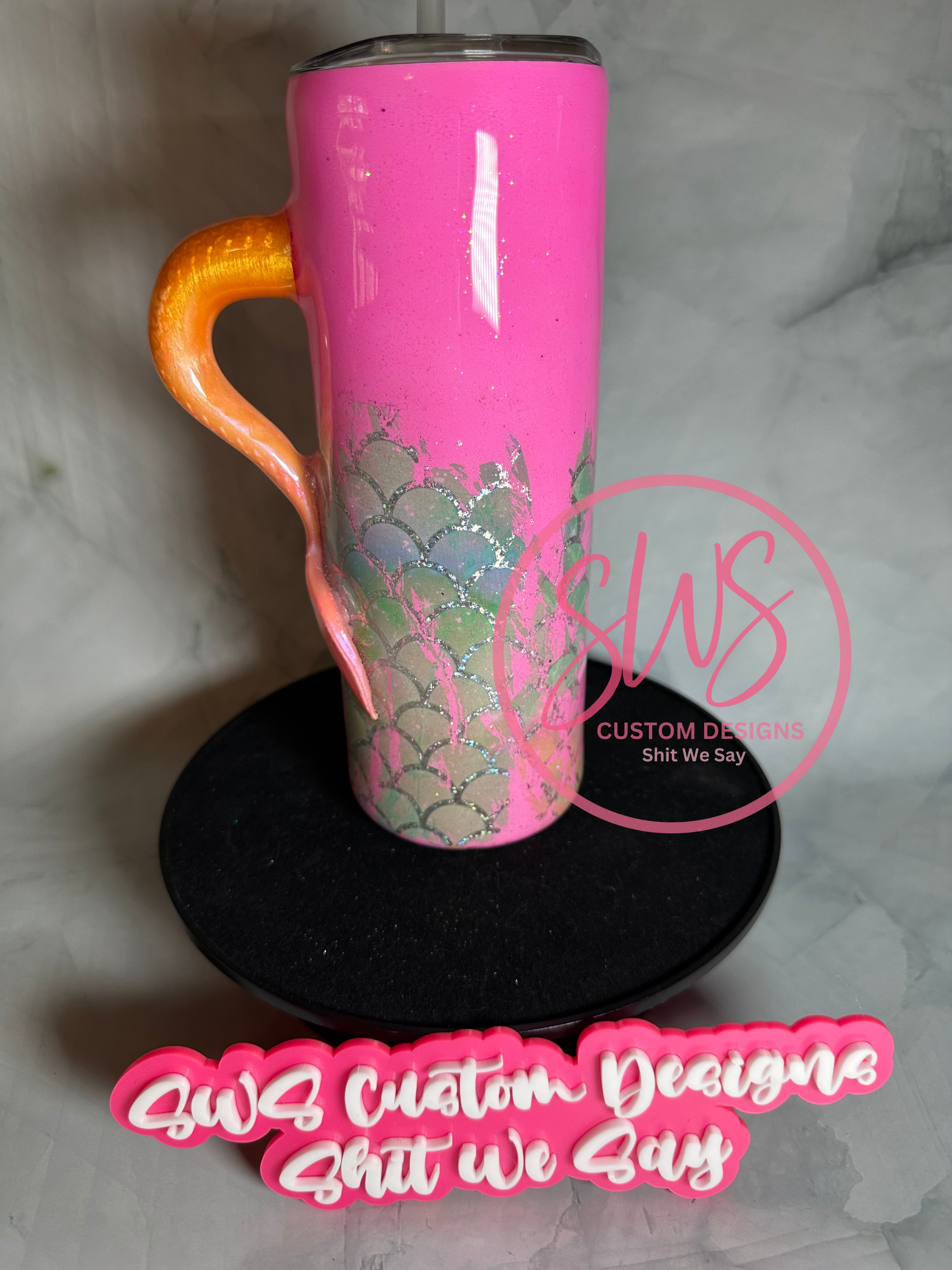 20 oz Mermaid Tail scales on pink tumbler