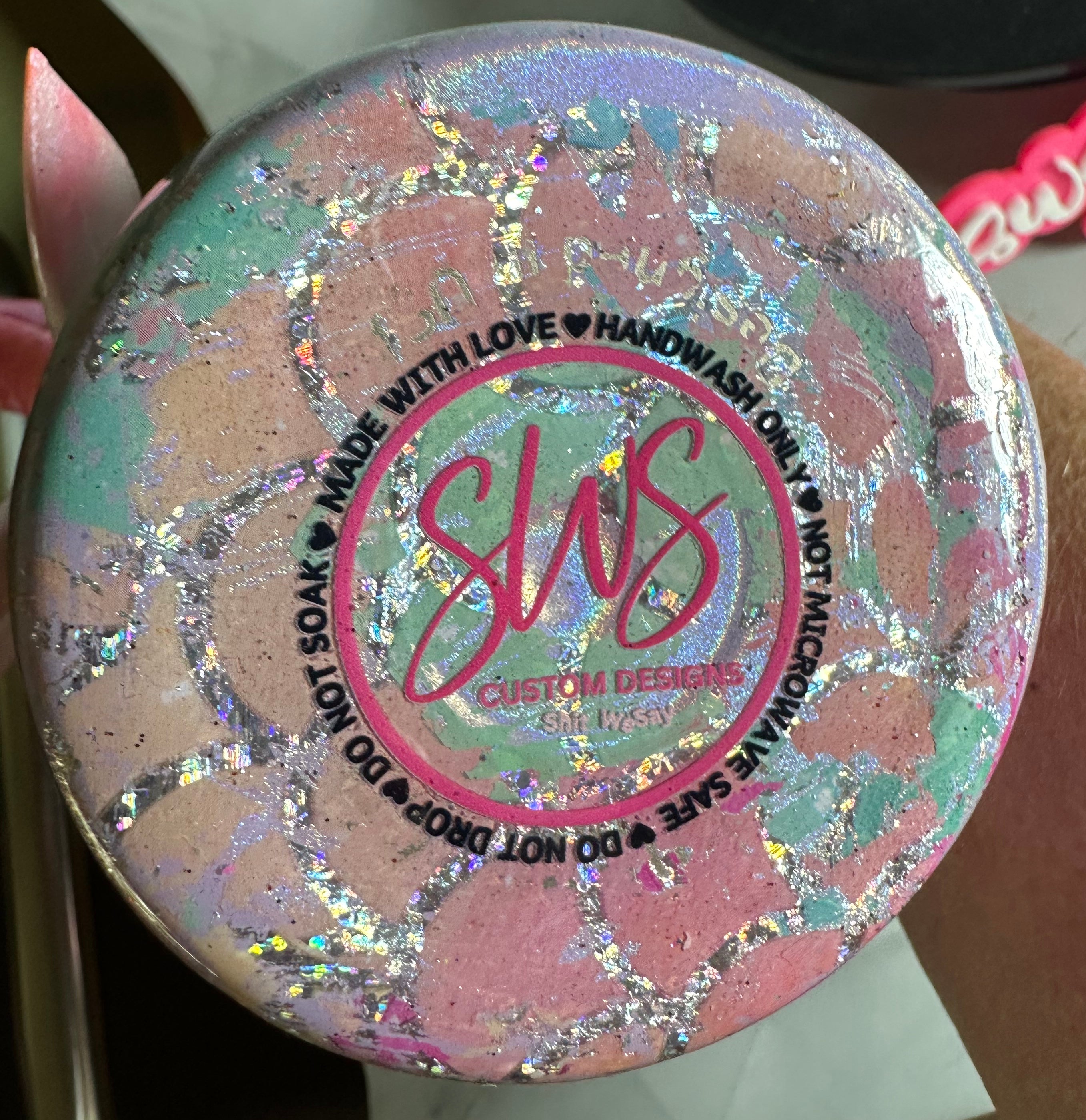 20 oz Mermaid Tail scales on pink tumbler