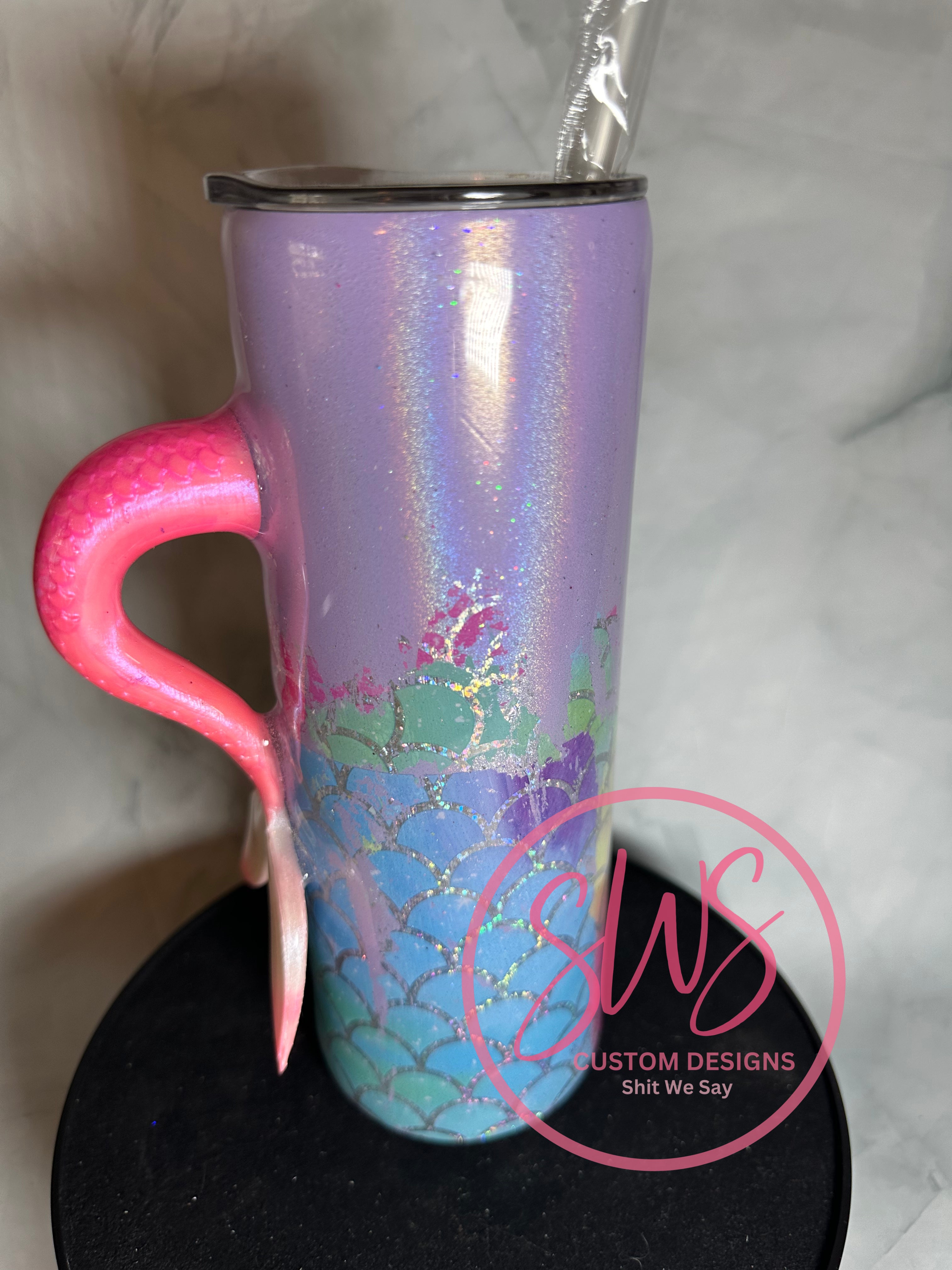 20 oz Mermaid Tail scales on purple tumbler